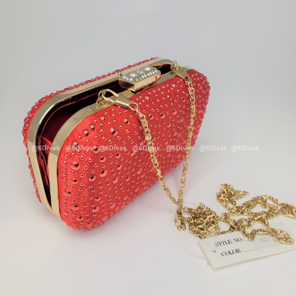 Glitter Red Sequin Embellished Evening Cocktail Clutch  Purse